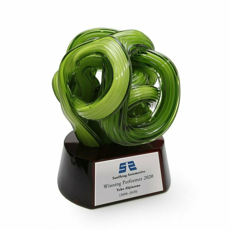 LushTwine Colored Glass Award on Piano Wood Base
