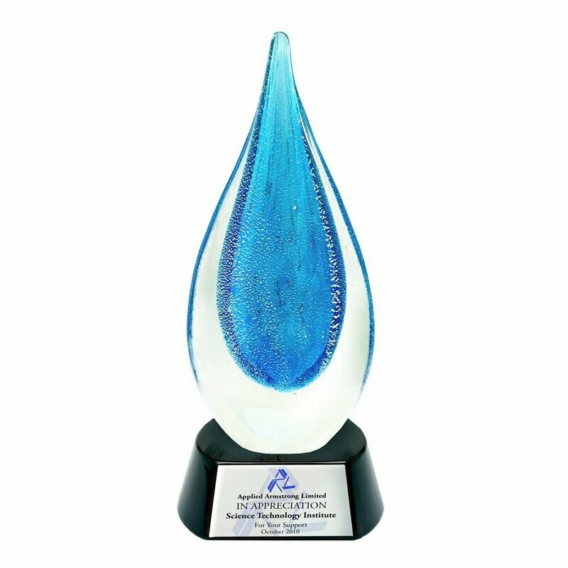 Aqua IceVoli Colored Glass Award with Wood Base
