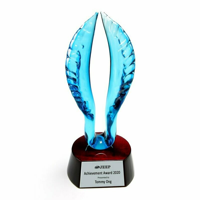 Wings Colored Glass on Round Piano Wood Base