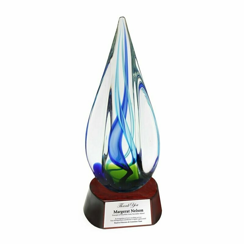 Serenity Grace Colored Glass Award with Round Piano Wood Base