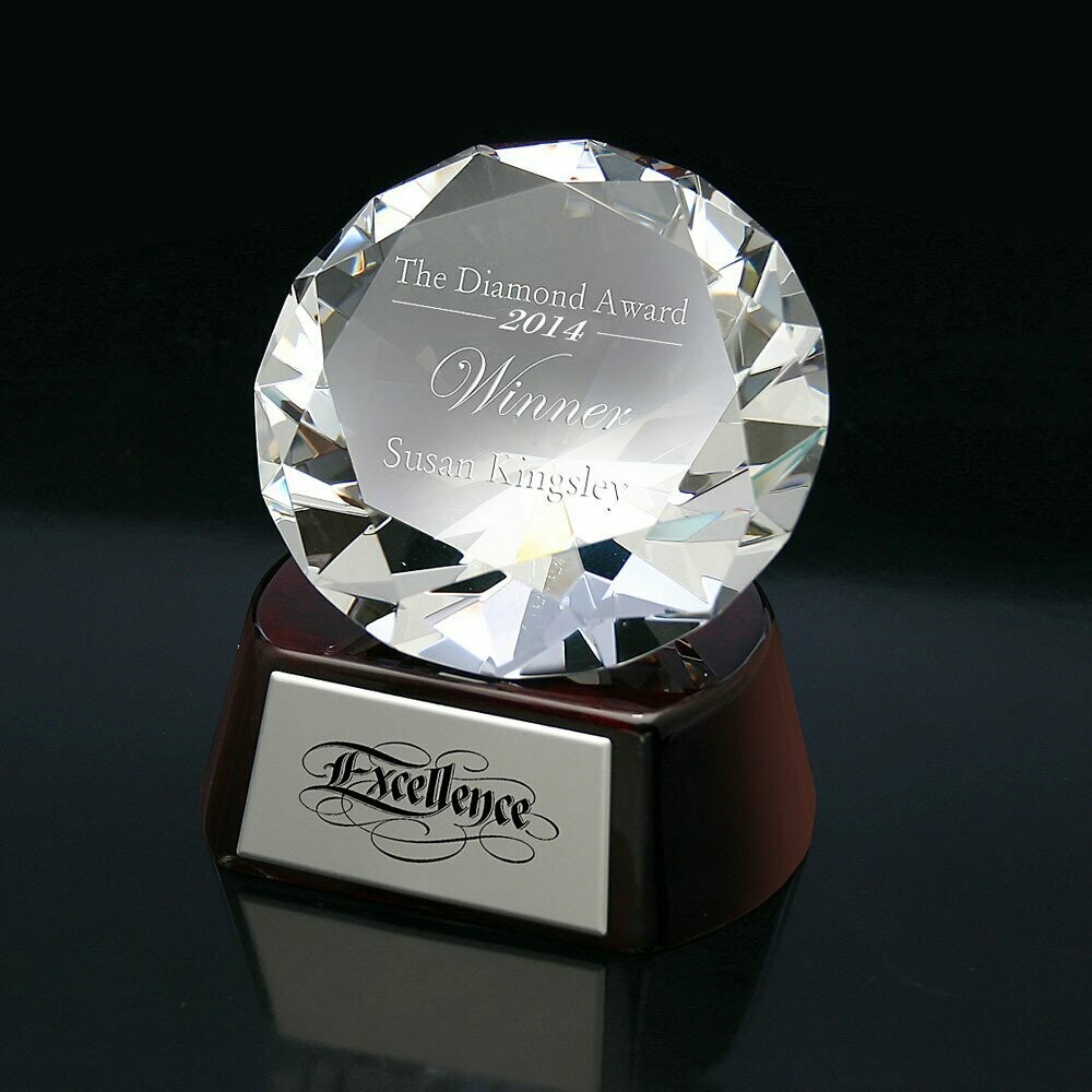 Diamond Crystal Award on Round Piano Wood Base
