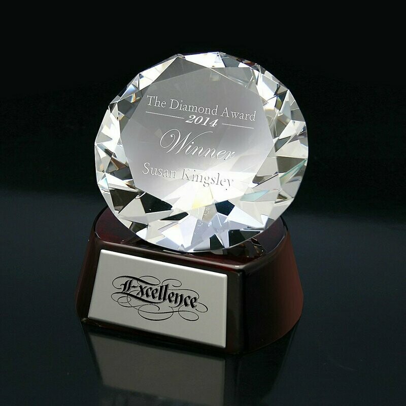 Diamond Crystal Award on Round Piano Wood Base