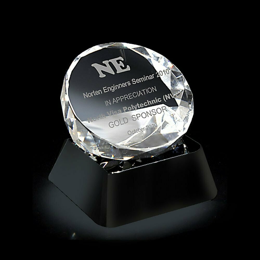 Access Round Crystal Award with Black Crystal Base