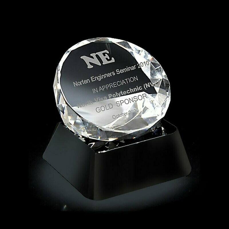 Access Round Crystal Award with Black Crystal Base