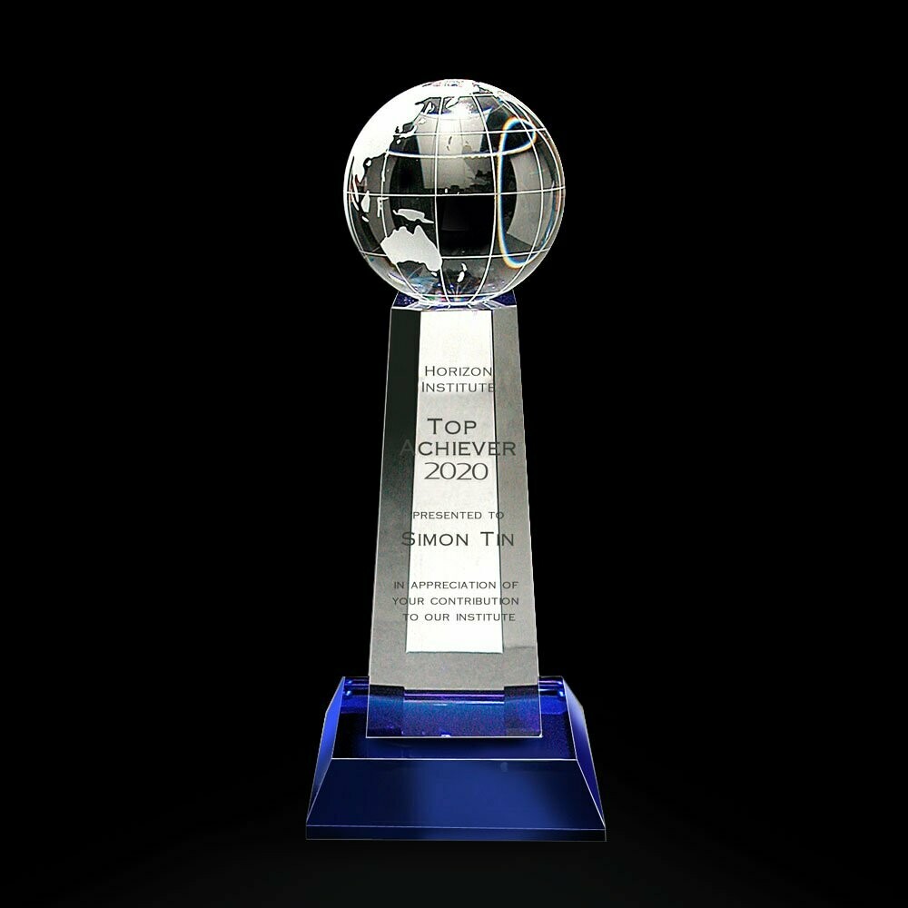 Globe Tower on Blue Crystal Base Award