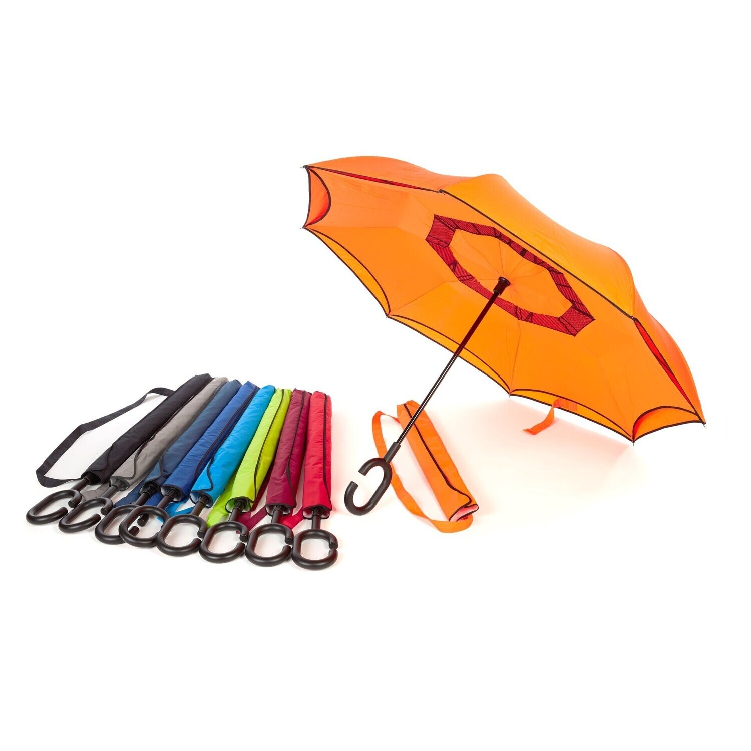 24" Double Layer Inverted Umbrella with C-Shaped Handle (no UV)