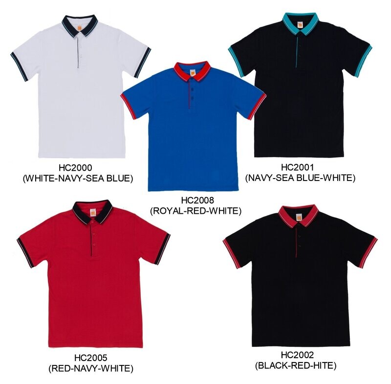 Honeycombed Poloshirt with Contrasting Color Collar and Cuffs Tipping