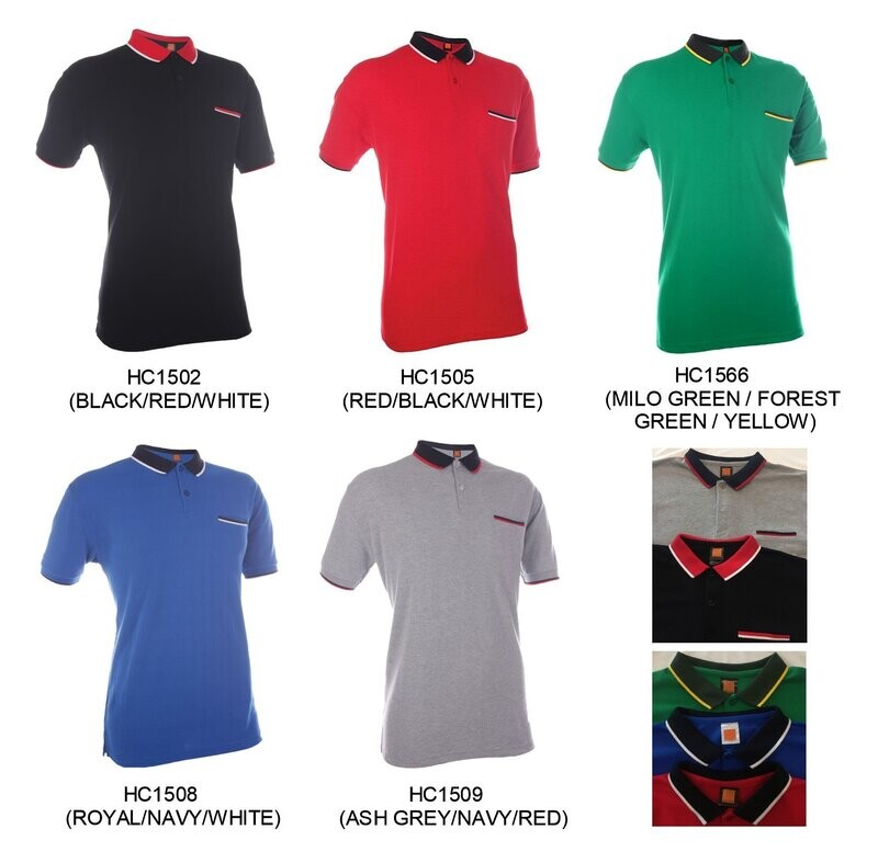 Honeycombed Poloshirt with Color Trimmed Collar and Concealed Pocket