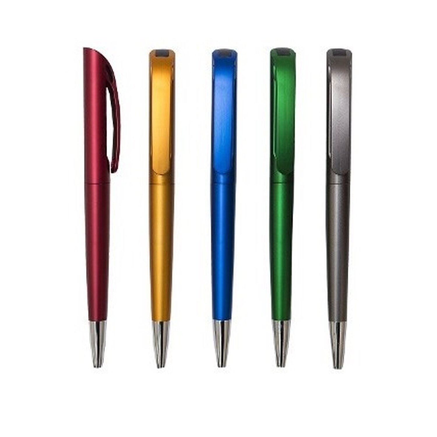 Metallic Color Plastic Ball Point Pen with Curved Clip