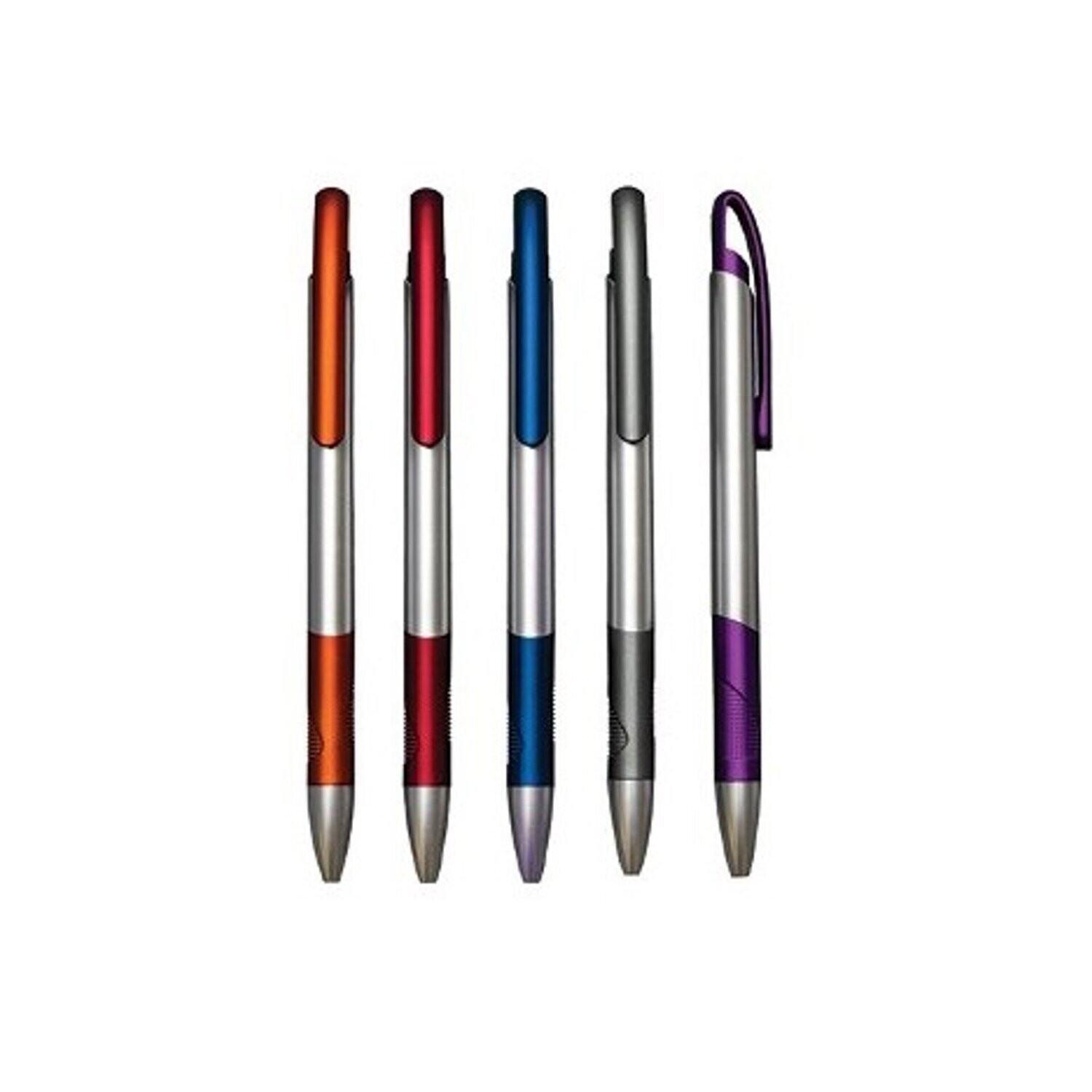 Metallic Silver Color Plastic Ball Point Pen with Colored Clip