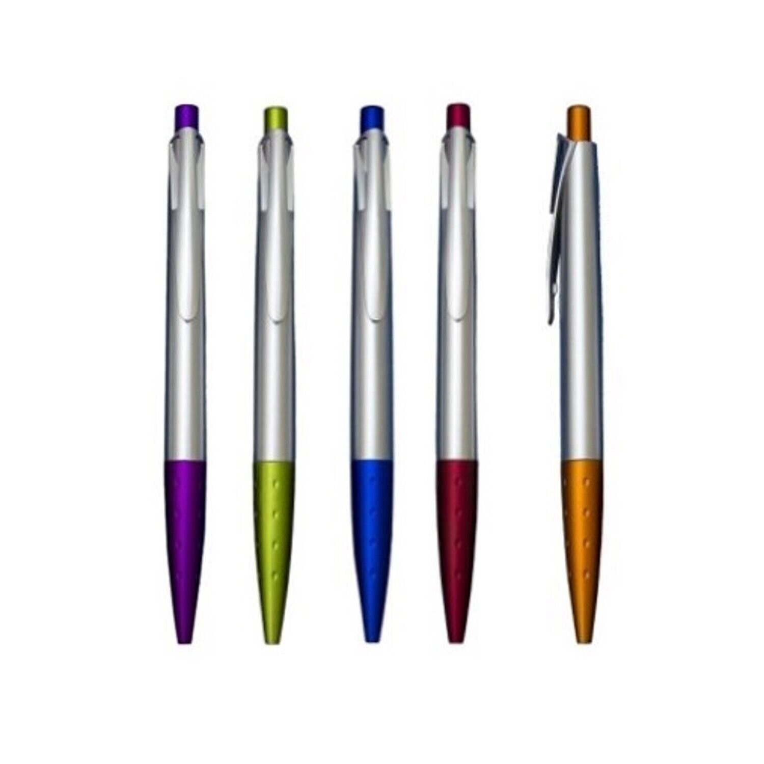 Silver Body Plastic Ball Point Pen with Colored Grip
