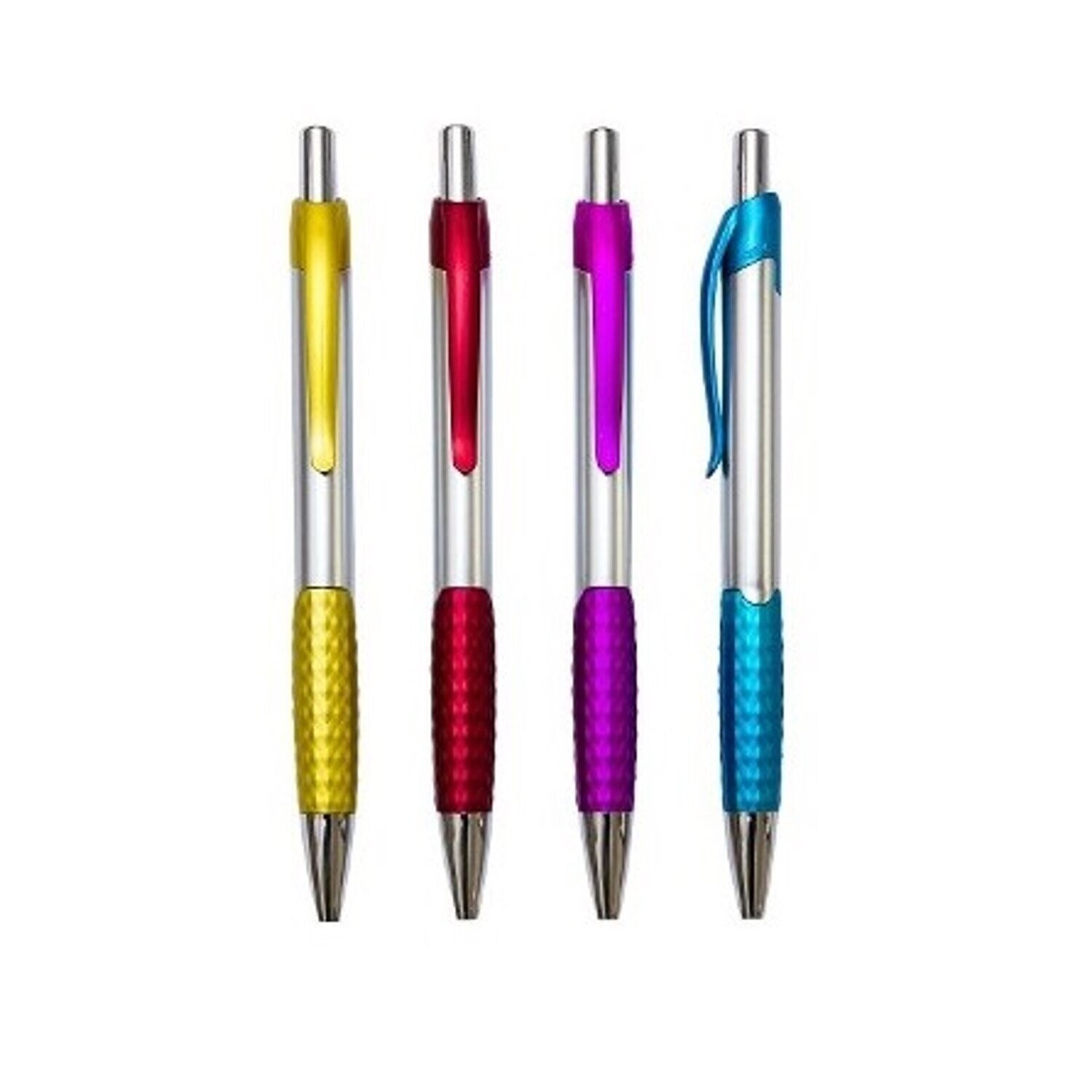 Silver Body Ball Point Pen with Colored Grip and Clip