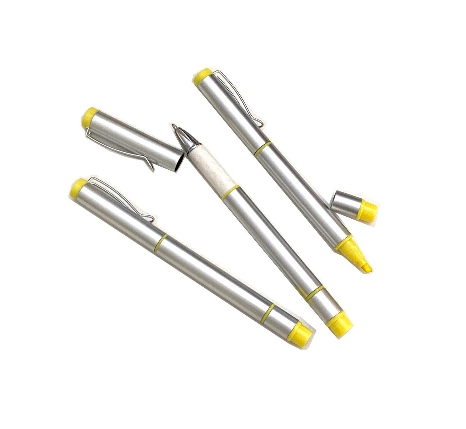 2-in-1 Metallic Silver Body Plastic Ball Pen cum Highlighter