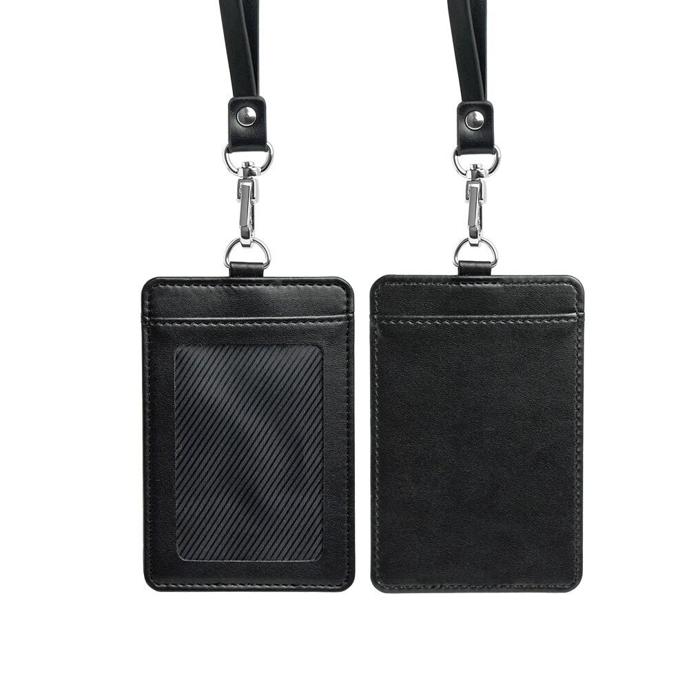Premium PU Leather ID Card Holder with PU Lanyard and 2-pc Black Box