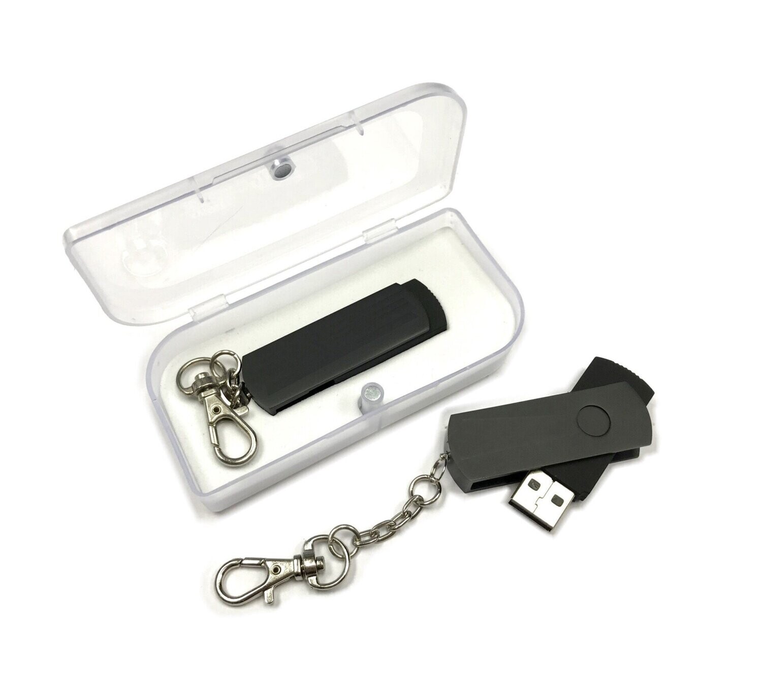 ALU USB Flash Drive with Carabiner Keychain and White PP Case