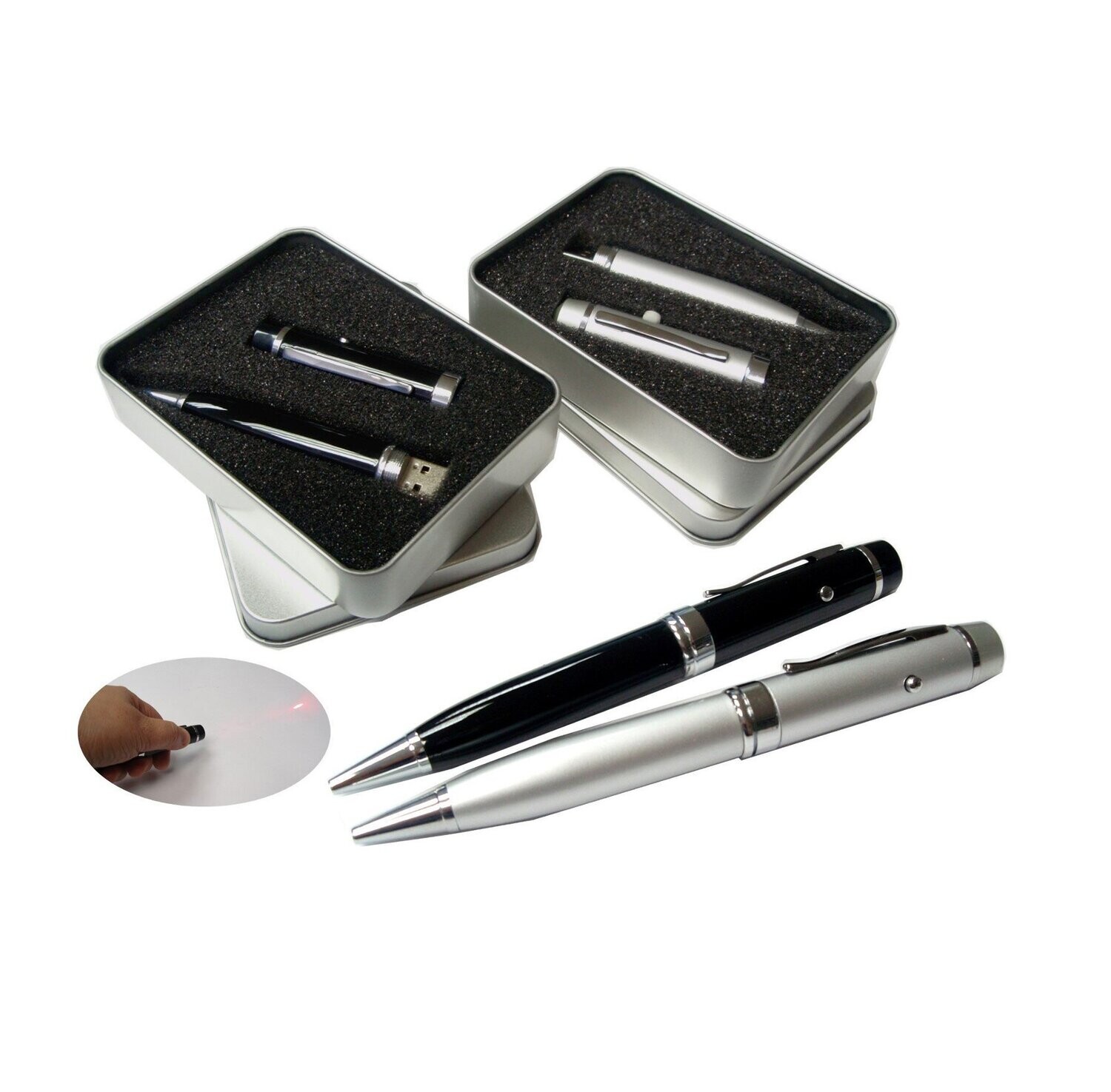 3-in-1 USB Laser Pointer Ball Point Pen with Aluminium Window Case