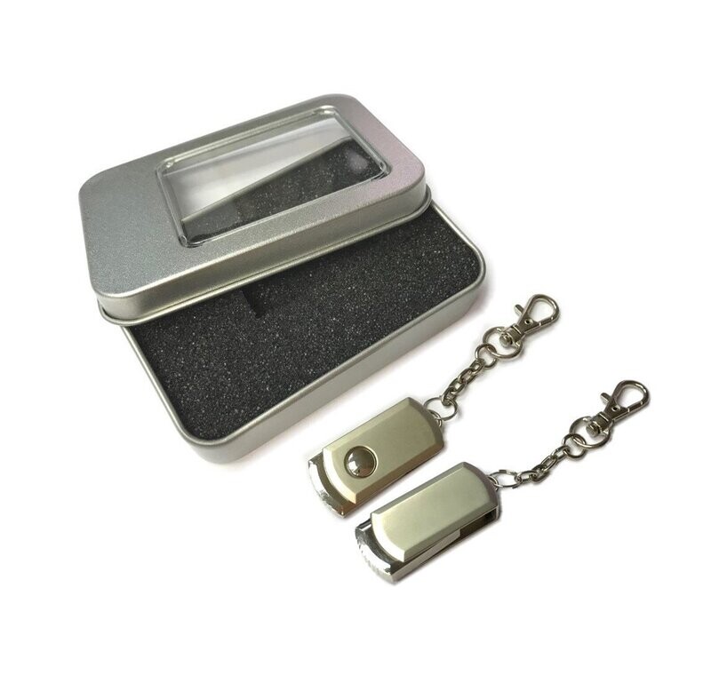 Mini Swivel USB Flash Drive with Carabiner Keychain and Aluminium Window Case