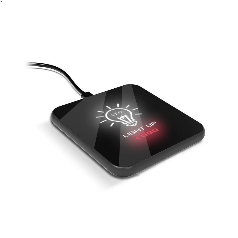 AIR GLOW LED Light-Up Logo Square Design Wireless Charger with 2-pc Black Box