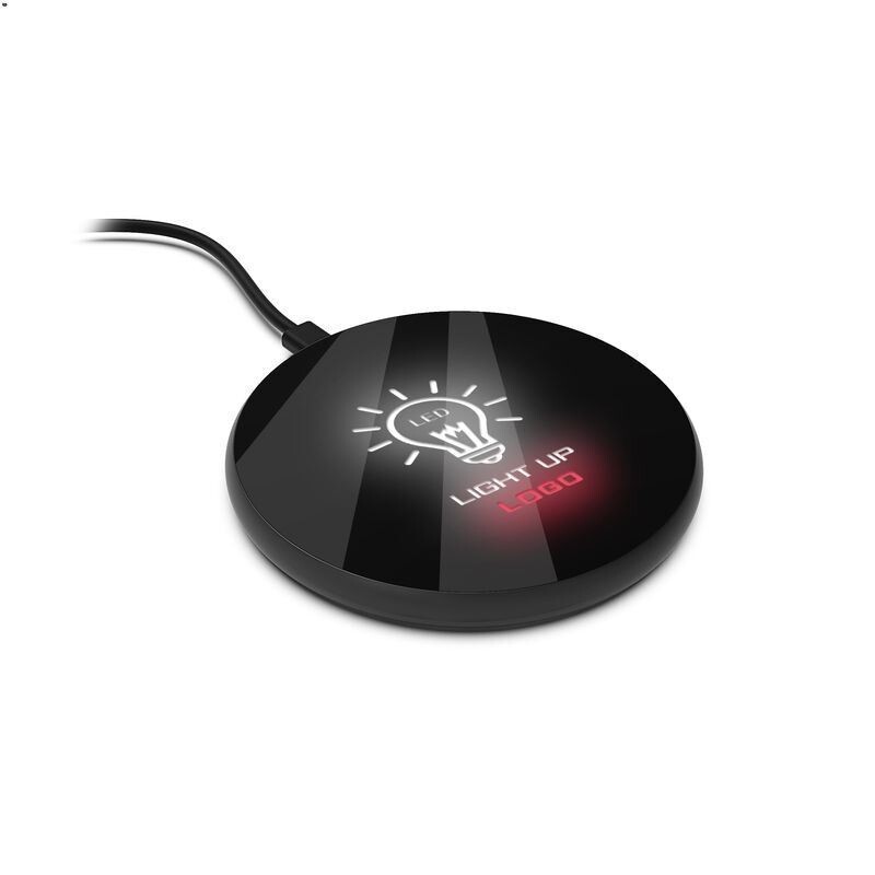 AIR GLOW LED Light-Up Logo Round Design Wireless Charger with 2-pc Black Box
