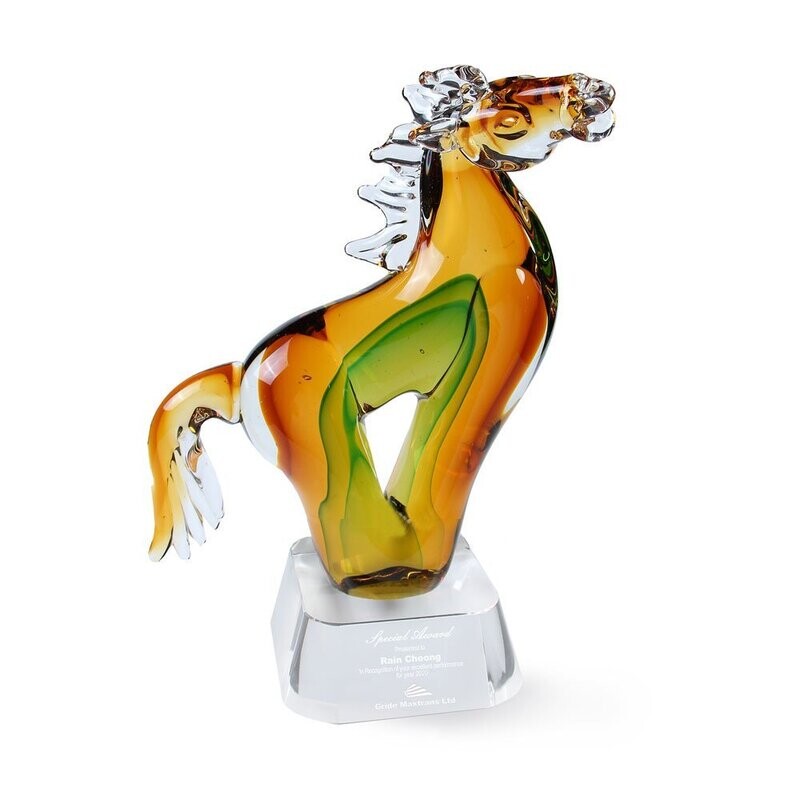 Morgan Horse Colored Glass Award on Clear Crystal Base