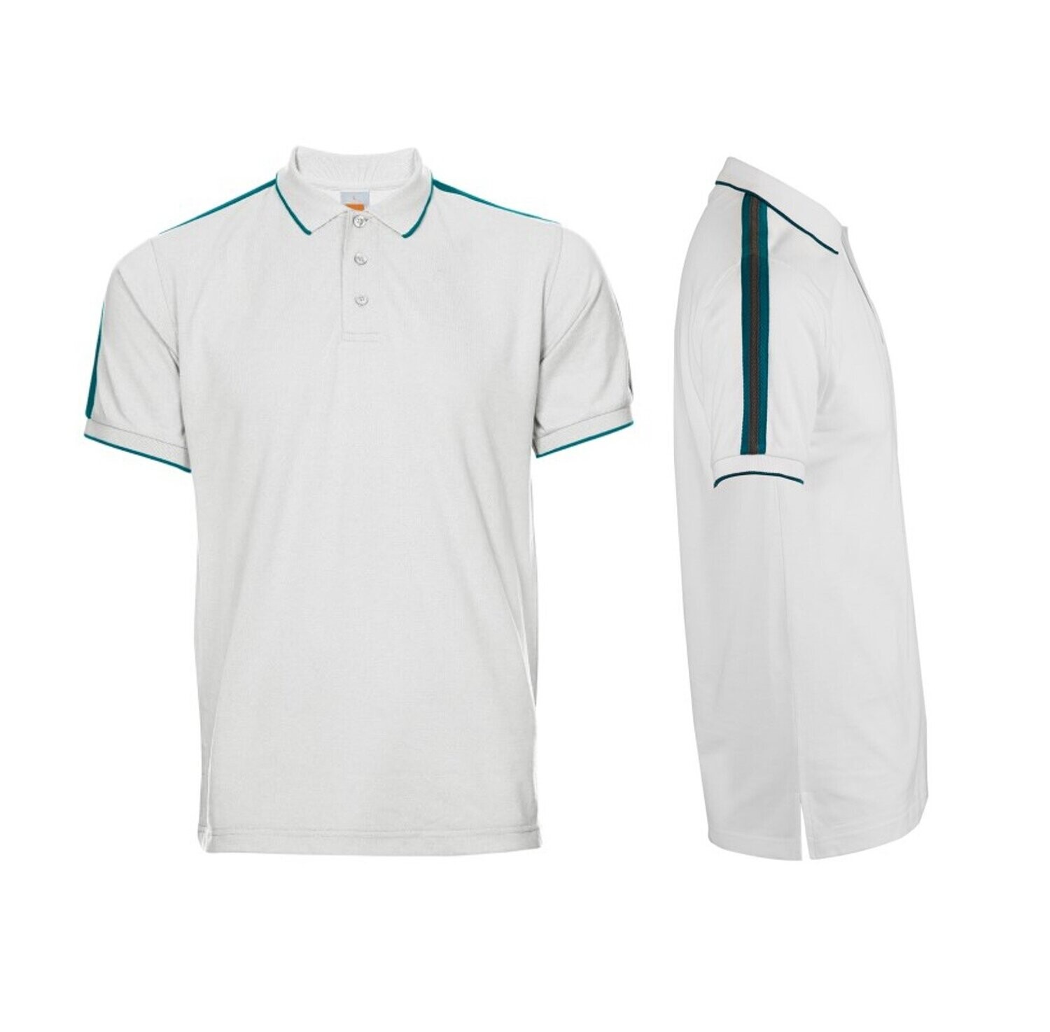 Honeycombed Poloshirt with Collar and Cuff Tipping and Shoulder Stripe Design, Color :: HC-2200 White /Dark Green/Dark Grey