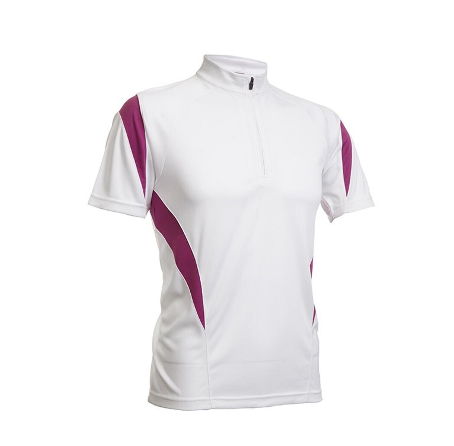 Quick Dry Microfibre High Collar 2-Tone Design Shirt with Zip, Color :: QD-3000 White/Dark Purple
