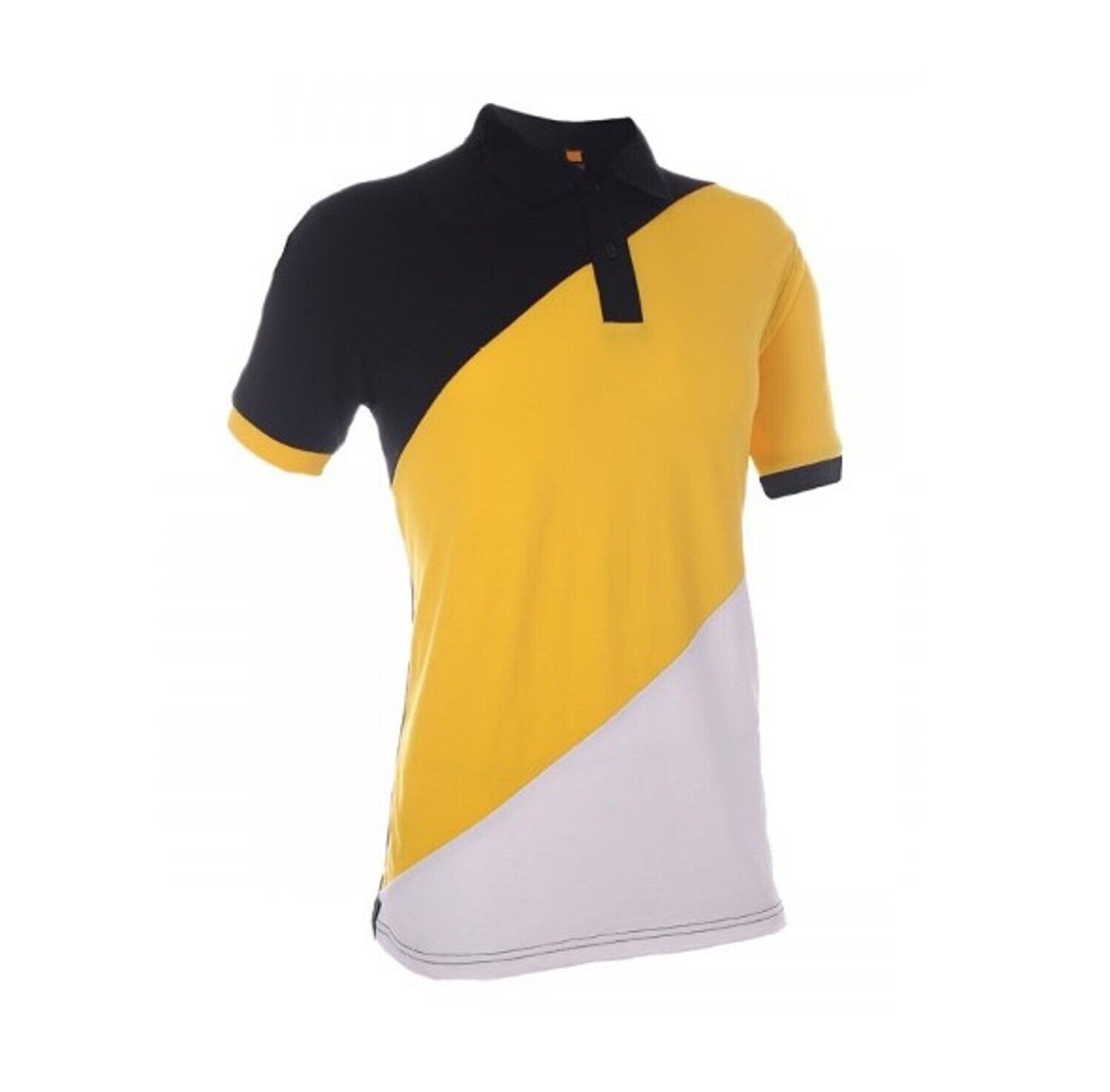 3-Tone Design Honeycombed Poloshirt, Color :: HC-1602 (Black-Golden Yellow-White)