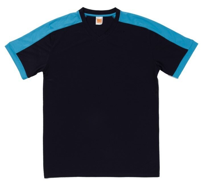 Quick Dry 2-Tone V-Neck T-Shirt, Colors :: QD5201 Navy/Sea Blue