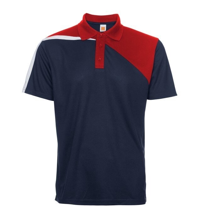 Quick Dry 3-Tone Design Poloshirt, Color :: QD5801 Navy/Red/White