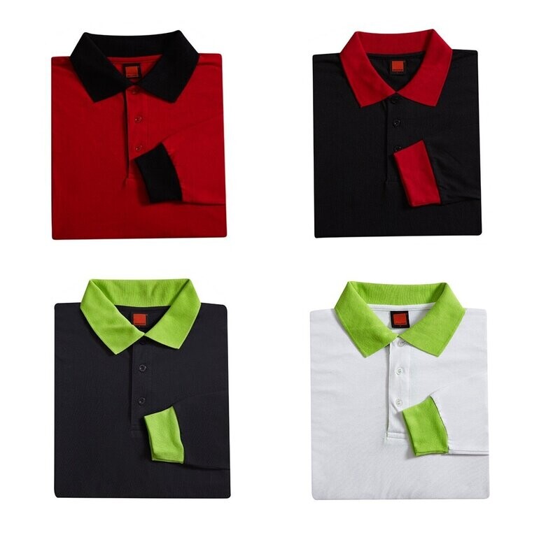 Single Jersey Polyester-Cotton 2-Tone Design Long Sleeve Poloshirt