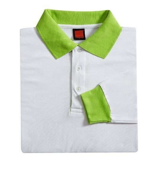 Single Jersey Polyester-Cotton 2-Tone Design Long Sleeve Poloshirt, Color :: SJ0300 White/Lime Green