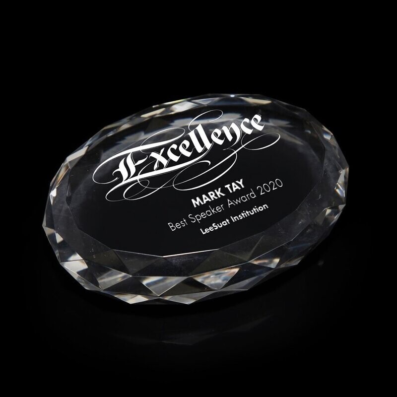 Oval Diamond Optical Glass Paper Weight