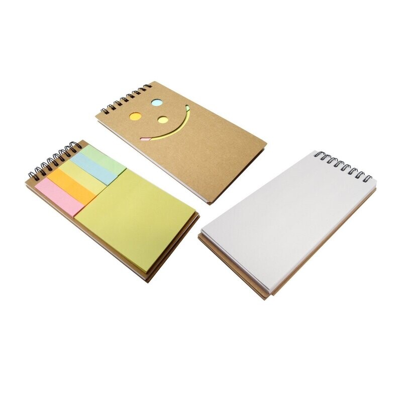 Smiley Face Design Wire-O Mini Notepad with Notestix Memopad and Colored Tabs