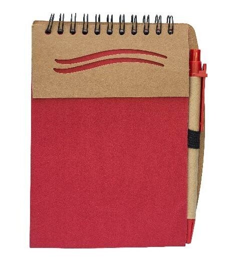 Eco-Friendly Pocket Size Wire-O Notepad with Recycle Ball Point Pen, Color :: NB2102 Red
