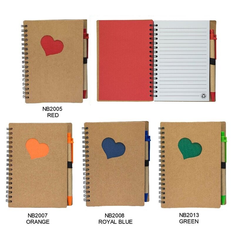 Eco-Friendly Heart Design Wire-O Notebook with Recycle Ball Point Pen