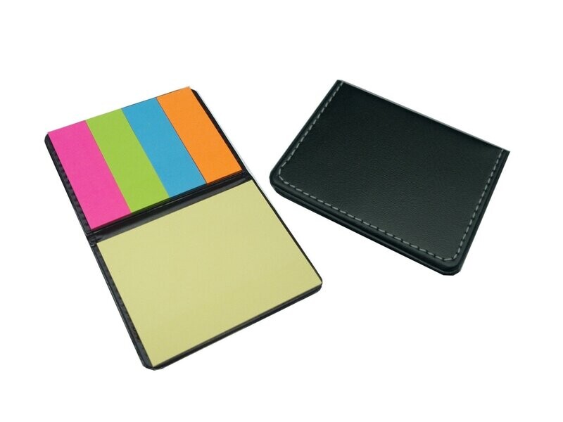 Black PU Leather Notestix Memopad with Colored Tabs with Box