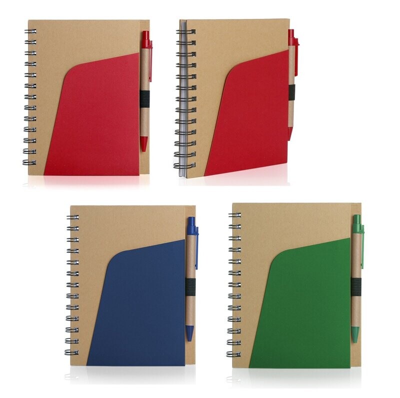 Eco-Friendly Wire-O Notebook with Diagonal Front Pocket and Recycle Ball Point Pen