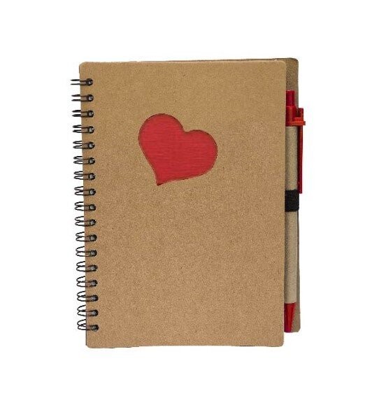 Eco-Friendly Heart Design Wire-O Notebook with Recycle Ball Point Pen, Color :: NB2005  Red