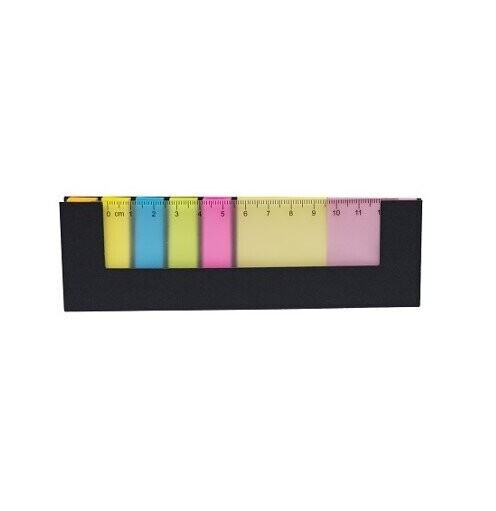 Eco Notestix Memopad with Colored Tabs and Built-in PP Ruler, Color :: EC1002 Black