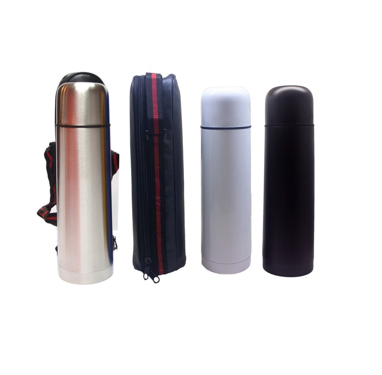Stainless Steel Vacuum Flask with Black PU Pouch
