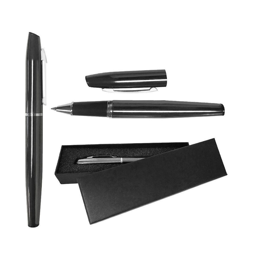Elegant Black Metal Roller Ball Pen with 2-pc Black Box