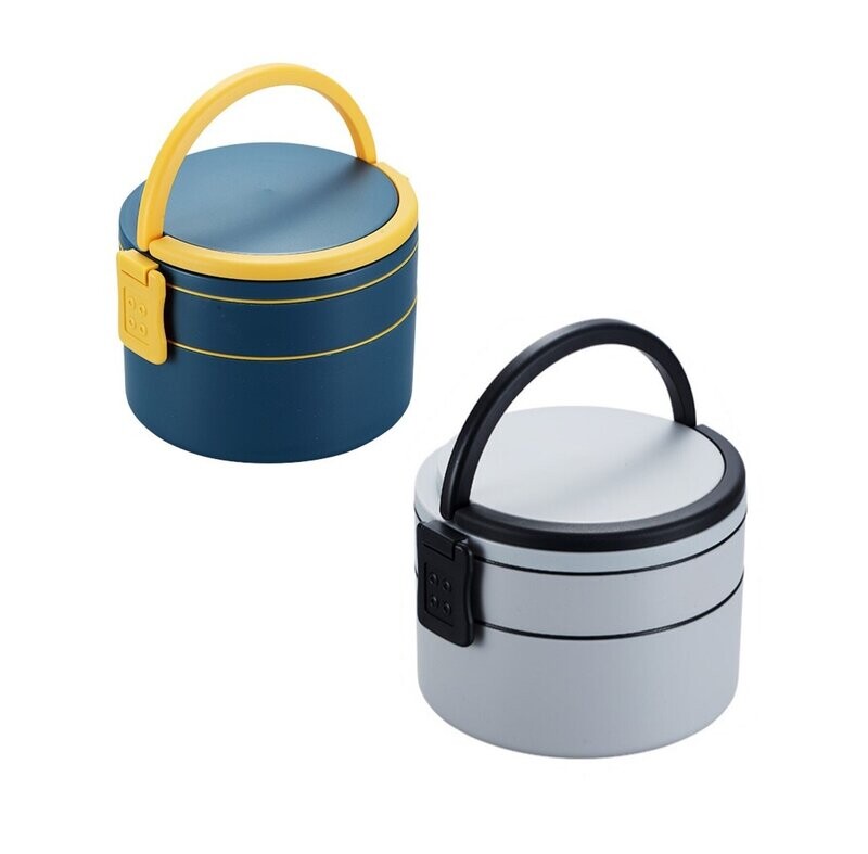 Double Layer Round Design BPA Free Lunch Box with Handles