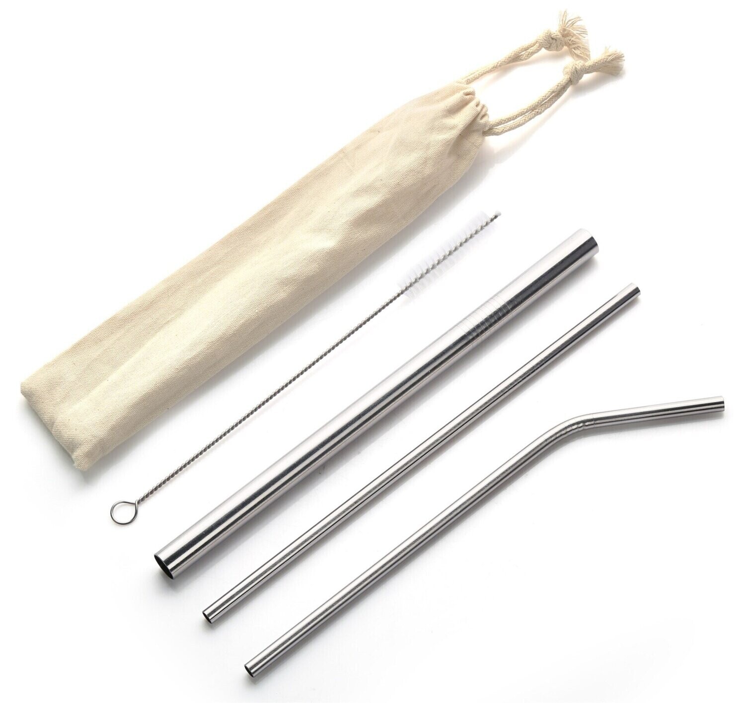 Stainless Steel 4-pc Straw Set with Canvas Drawstring Pouch