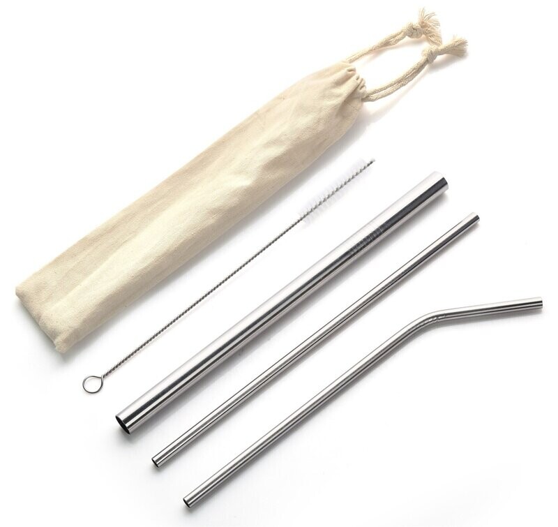 Stainless Steel 4-pc Straw Set with Canvas Drawstring Pouch