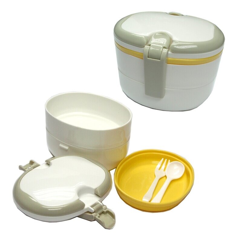 Compact 2 Tier Lunch Box with Fork and Spoon