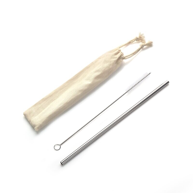 2-pc Stainless Steel Straw Set with Canvas Drawstring Pouch