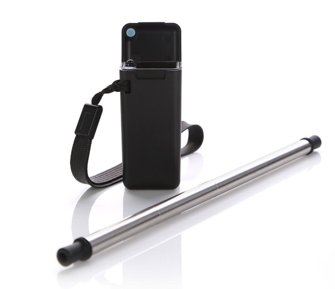 Foldable Stainless Steel Metal Straw with Casing, Color :: Black