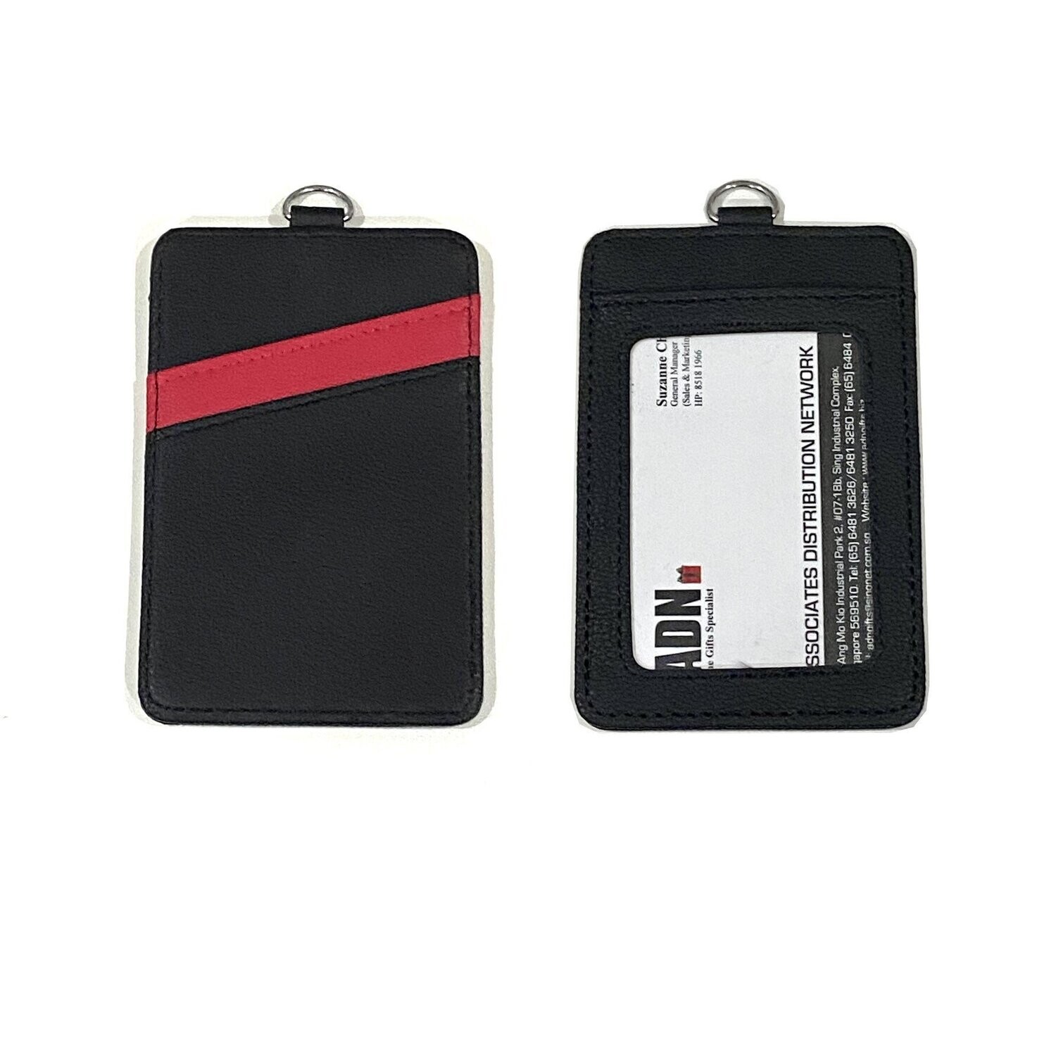2-Tone Design PU Leather ID Card Holder with 2 Diagonal Back Slots