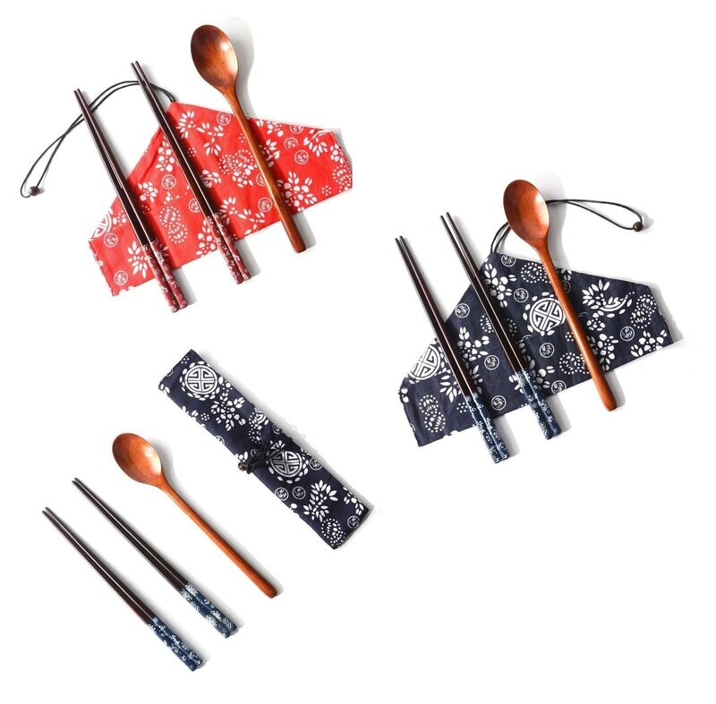 Eco-Friendly Bamboo Design Travel Cutlery Set with Trendy Pouch