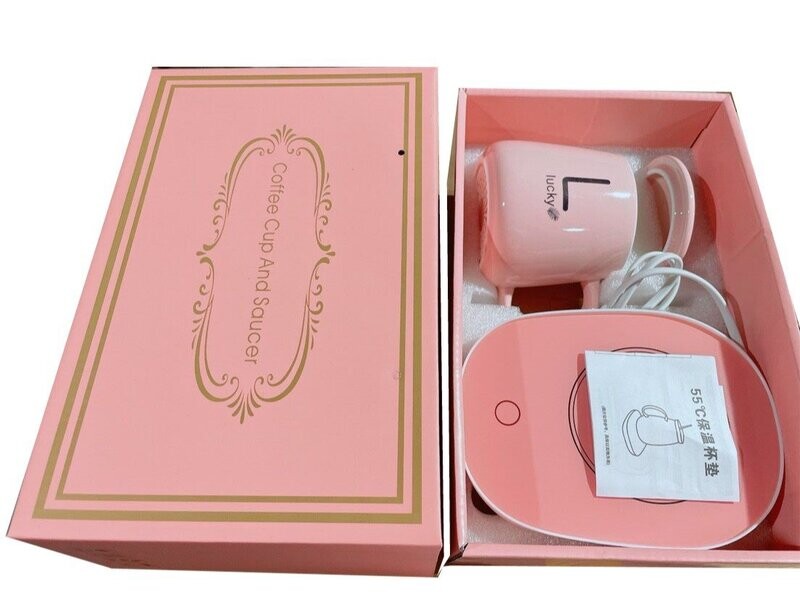 Mug with Lid and Cup-Warmer Coaster with Spoon Gift Set, Color Option :: Pink